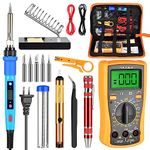 Soldering Iron Kit with Digital Multimeter, 80W Adjustable Temperature (180-480℃) Welding Tool with ON-Off Switch, Electronic Soldering Kit for Inspection, Circuit Board Repair, Electronic DIY