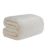 Dreamscene Luxury Waffle Mink Honeycomb Faux Fur Warm Throw Over Sofa Bed Soft Blanket, Cream Ivory - 200 x 240cm