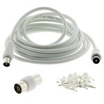 3C2V TV Coaxial Cable 15M - Nickel Plated RF Coax Extension Lead for Freesat, Aerial Socket, Freeview, Sat,DVD,VCR,SKY, Smart U-HD TV, Virgin, BT, Antenna Box, Y Splitter, Signal Booster (15 Meter)