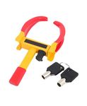 ABS INDUSTRY Steel Anti Theft Car Wheel Tyre Lock Clamp Heavy Duty Protective Wheel Lock For Car Tire Security Clamp With Two Keys (Red & Yellow, Pack Of 1)