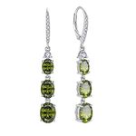 Aprila Women 925 Sterling Silver 3-stone Leverback Drop Dangle Earrings with 5A Cubic Zirconia August Birthstone Peridot Color Jewelry for Her