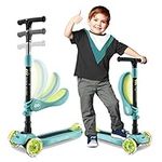 SereneLife 3 Wheeled Scooter for Kids - 2-in-1 Sit/Stand Child Toddlers Toy Kick Scooters w/ Flip-Out Seat, Adjustable Height, Wide Deck, Flashing Wheel Lights, Great for Outdoor Fun SLKS18 (Teal)