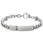 Diesel Bracelet for Men , 18 cm - 19.5 cm Silver Stainless Steel Bracelet, DX0966040