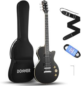 Donner Electric Guitar LP Solid Body, Full-Size 39 Inch Electric Guitar Beginner Kit Black with Bag, Cable, Strap, DLP-124B