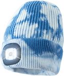 HEAD LIGHTZ Headlightz by Roq Innovation - Beanie with Light, Unisex LED Beanie Hat with Light Built in, Rechargeable, Blue Tie Dye