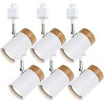 TeHenoo 6 Pack Track Lights, H-Type,Natural Wood Accent,350° Rotation Ceiling Spotlights for Living Room, Kitchen, Art Show(White)