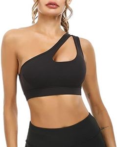 Sykooria Womens One Shoulder Sports Bras Workout Yoga Bras Sexy Cute Medium Support Crop Tops, Black, Small