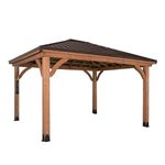 Backyard Discovery Barrington 14ft x 12ft Cedar Wood Outdoor Gazebo Pavilion, Hardtop Galvanized Steel Hip Roof, Snow Support, Wind Resistance, PowerPort, Shade for Garden, Patio, Deck