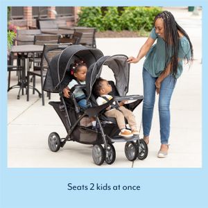 Graco Stadium Duo Tandem Double Pushchair – Car Seat Compatible, Black/Grey