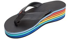 Rainbow Sandals Women's Six Layer Classic Wedge Sandal 1" Strap, Black, 5.5-6.5