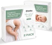 Ultra Soft Bamboo Crib Mattress Protector, Waterproof Baby Crib Sheet, 52x28x9, Long Skirt, Hypoallergenic, Crib Mattress Cover, o1baby, o1brand (2 Pack)