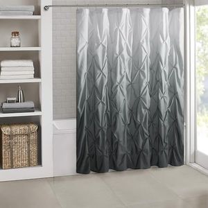 Shower Curtain with Ombre Pintuck Design - Stylish Bathroom Decor, Luxurious Durable Fabric, Machine Washable - Elevate Your Bathing Space with This Trendy and Elegant Home Accessory, 72"x72", Gray