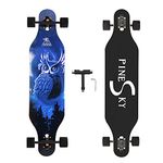 PINESKY 41 Inch Longboard Skateboard 9 Ply Natural Maple Complete Skateboard Cruiser for Cruising, Carving, Free-Style and Downhill with T-Tool The Owl