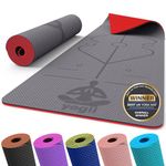 Yogii Yoga Mat - Non-Slip 6mm Thick TPE & Travel-friendly Yoga Mat - Perfect for Home & Gym Exercise Fitness & Pilates - With Laser Alignment Guides (Gray/Red) for Men & Women