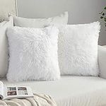 MIULEE Pack of 2 Faux Fur Cushion Covers Fluffy Soft Decorative Square Pillowcase Plush Case Faux Fur Throw Pillow Cover For Livingroom Sofa Bedroom 18x18 Inch 45x45cm 18"x18" White