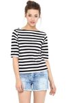 Miss Chase Women's Multicolored Boat Neck Half Sleeves Solid Regular Striped Top (MCSS16TP06-73-98-03, Black and White, Small)