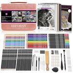 HIFORNY 100 PCS Drawing & Sketching Set, Professional Art Supplies with Graphite,Charcoal, Colored,Watercolor,Metallic Pencils,Blending Tools,Sketchbook and Coloring Book in Zipper Case (Pink)