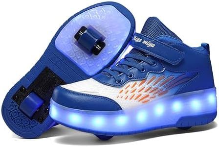 Wooowyet LED Roller Skate Shoes for Kids Boys Girls Light Up Fashion Sneakers Wheels Roller Shoes Wheeled USB Rechargealbe Hook&Loop, Full Blue, 2.5 Little Kid