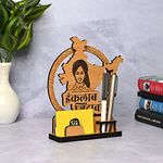 GKD Bhagat Singh Wooden Momento Tabletop Desk Organizer With Pen Stand And Visiting Card Holder Bhagat Singh Photo Motivational Gift (Made in India)