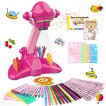 Gifts for Girls Drawing Projector for Kids with 72 Motifs Girls Toys Kids Projector Toy with Music with Pencil, Drawing Book, Unicorn Colouring Book, Ruler for 3 4 5 6 Years