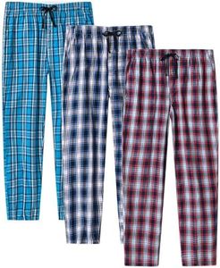 MoFiz Mens Pajamas Pants Cotton Lightweight Plaid Sleep Lounge Pant 3Pack 4XL