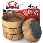 Medipaq Premium Felt Castor Cups for Wooden Floors & Smooth Surfaces - 4x Large 60mm diameter Dark Wood Grain - Chair Leg Floor Protectors - Castors for Furniture - Furniture Cups