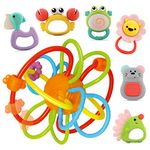 Nene Toys Set of 7 Colourful Rattles and Teethers for Newborn Babies – Baby Sensory Toy for Infants 3-12 Months – Includes 1 Premium Teething Ring & 6 BPA-Free Fun Animals – Ideal for Babies