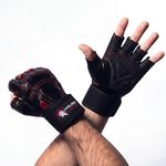 Dark Iron Fitness Genuine Leather Gym Gloves for Men Women, Medium Wrist Wrap Support Workout Gloves for Weight Lifting Crossfit Deadlift Barbell Exercise Palm Padding Callus Protection Grips