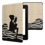 kwmobile Case Compatible with Amazon Kindle Paperwhite 11 Generation 2021 Case - PU Cover for Kindle Paperwhite Case w/Magnet - Girl and Books Black/Beige