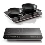 Quest 35840 Digital Double Induction Hob & Hot Plate / 10 Temperature Settings From 60-240°C/Touch Control with LED Display/Automatic Overheat Protection / 2800W