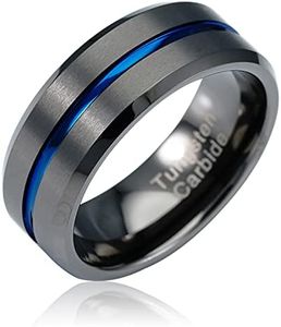 100S JEWELRY Gunmetal Gray Tungsten Ring for Men Blue Groove Line Wedding Band Promise Engagement Size 6-16 (Tungsten, 9)