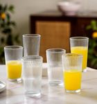 Nestasia Set of 6 Tall Glass Tumblers - Transparent Ribbed Textured Design Glasses (300ml Each) - Ideal for Water, Juice, Cocktails, Mocktails - Perfect for Gifting