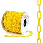 Houseables Plastic Chain Links, Safety Barrier Chains, 37.8 m, Yellow, 5.08 cm Link, Light Weight, UV Protected, Accessory for Crowd Control, Queue Line, Decoration