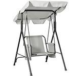 Outsunny 1-Seat Patio Swing Chair, Outdoor Porch Swing Glider with Adjustable Canopy, Cushions and Weather Resistant Steel Frame for Garden, Poolside, Grey