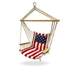 Hammock Chair Hanging Rope Swing, 12 Patterns, Quality Comfortable and Breathable Fabric - Indoor/Outdoor - Red, White and Blue