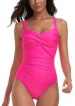 Joweechy Womens One Piece Swimsuit Tummy Control Swimming Costume Vintage Twist Ruched Swimwear Bathing Suit Plus Size(XL,HP) Hot Pink