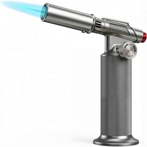 KinetiFire All-Metal Butane Torch Lighter, Refillable Culinary Kitchen Torch with Safety Lock, Continuous Flame & Adjustable Flame for Cooking, Baking & Soldering (Gas Not Included)