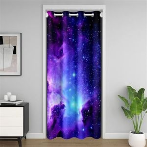 jejeloiu Galaxy Doorway Curtains Privacy, Outer Space Nebula Closet Door Curtain for Bedroom, Purple Blue Universe 30%-50% Blackout Door Cover Curtains, Window Curtain Drape, 1 Panel 34" W x 80" L