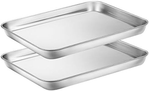 HKJ Chef Baking Sheets Set of 2, Cookie Sheets 2 Pieces & Stainless Steel Baking Sheet & Toaster Oven Tray Pans, Rectangle Size 10L x 8W x 1H inch & Non Toxic & Healthy & Easy Clean