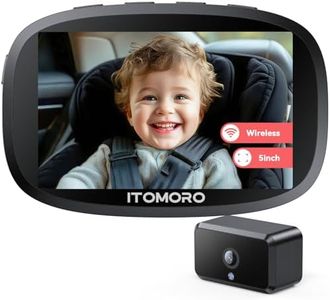 Itomoro Wireless Baby Car Camera, Rechargeable Car Baby Monitor with 5" HD 1080P Night Vision Display, Backseat Camera for Kids Max Range 1000FT, Easy Installation 360° Rotatable Rear Facing Mirrors