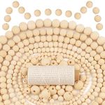 CHI·MEIJO 1200Pcs Christmas Wooden Beads for Crafts, Round Macrame Wood Beads Garland Boho Home Decor Suitable Diy Jewelry Making, Gifts (8mm, 10mm, 12mm, 14mm, 16mm, 20mm) with 50 M of Cotton Thread