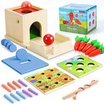 COOLJOY 4 in 1 Wooden Montessori Toys for 1 Year Old| Ball Drop Toy, Coin Box, Carrot Harvest Toy, Catch Worm Toy | Baby Sensory Toys Toddler Baby Gifts 2 3 4 Year Old