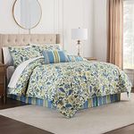 Waverly Imperial Dress Jacobean Floral Soft All Season Reversible 4-Piece Quilt Bedspread Set, King, Porcelain