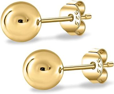 18k Yellow Gold Plated 925 Sterling Silver Ball Stud Earrings, Hypoallergenic earrings Studs Earring for Women 5mm