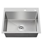 MENATT 20-inch Drop in Kitchen Sink, SUS304 Stainless Steel Top-Mount Handmade Kitchen rv Sink, Single Bowl Kitchen Sink with Basket Strainer, 20"16"9" (Brushed)