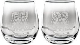 TMD Holdings Etched Owl Stemless Wine Glasses, Set of 2