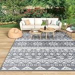 Mokani Reversible Outdoor Rug 5x8ft Waterproof, Washable Patio Rugs, Lightweight Foldable Balcony Rug UV Resistant Boho Mat, Plastic Indoor Outdoor Carpet for Camping, RV, Balcony, Picnic