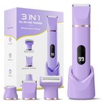 Lady Shavers for Women 3-in-1, Tiovara Painless Electric Razors Shaver IPX7 Waterproof Cordless Body Hair Trimmer Pubic Hair Removal with USB Charge Dock for Underarm Leg Arm Body Face (Purple)
