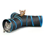 Pawaboo Cat Toys, Cat Tunnel Tube 3-Way Tunnels 25x40cm Extensible Collapsible Cat Play Tent Interactive Toy Maze Cat House Bed with Balls and Bells for Cat Kitten Kitty Rabbit Small Animal, Blue