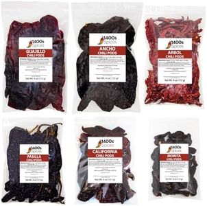 Dried Chile Peppers Variety 6 Pack – Guajillo, Ancho, Pasilla, Arbol, Morita & California Chiles (24oz Total) – Perfect for Mexican Recipes, Salsas, Moles & Birria – 1400S SPICES